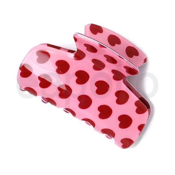 Pink & Red Heart Print Hair Clamp – 7cm