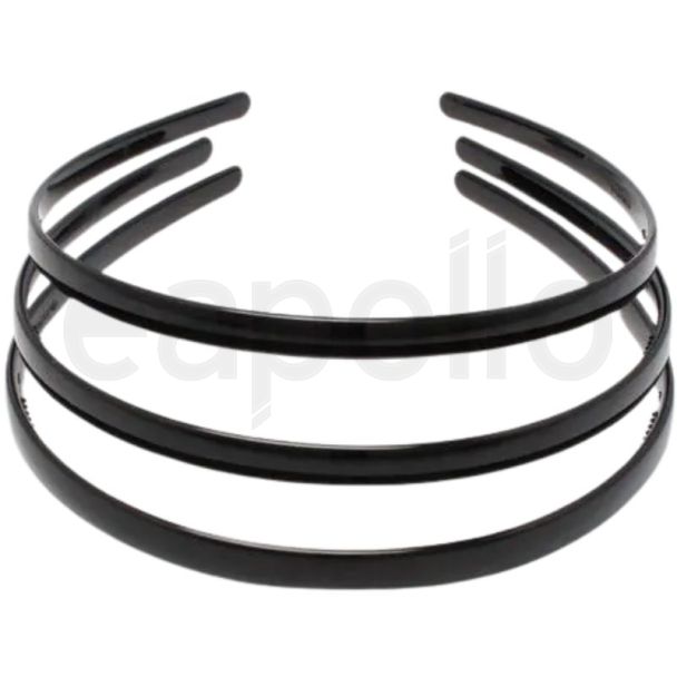 3 Pieces Plastic Alicebands With Small Teeth - Black (8mm Wide)