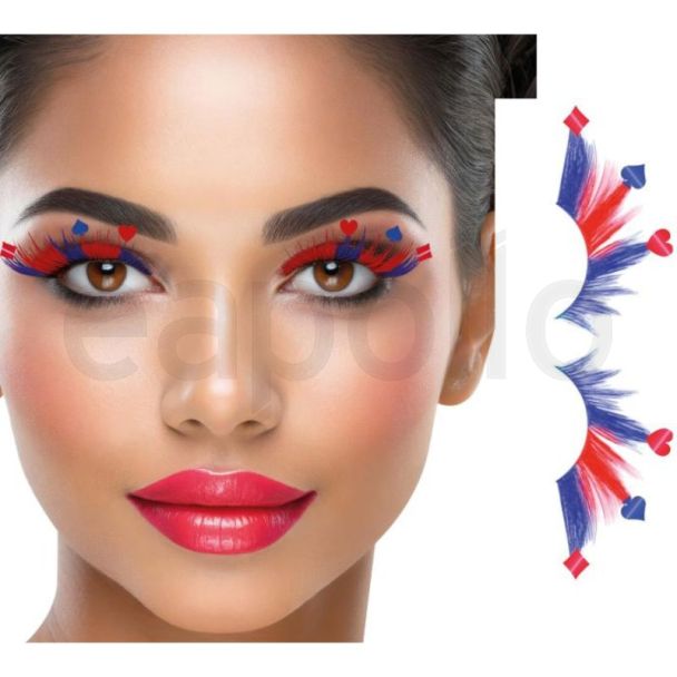 Playing Card Design False Eyelashes - Red & Blue