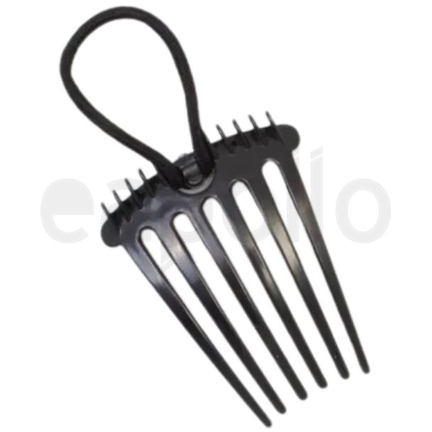 Black Plastic Ponytail Bumper Comb with Elastic - 6cm