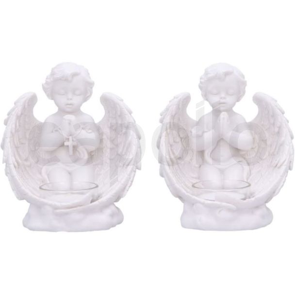 Praying Cherub Tea Light Holders (Set of 2) - (13cm)