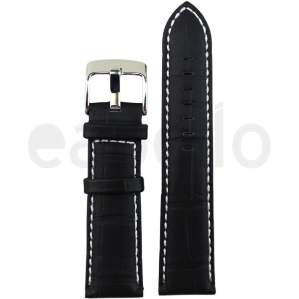 Premium Leather Croc Finish Stitched Watch Straps - Black - 22mm