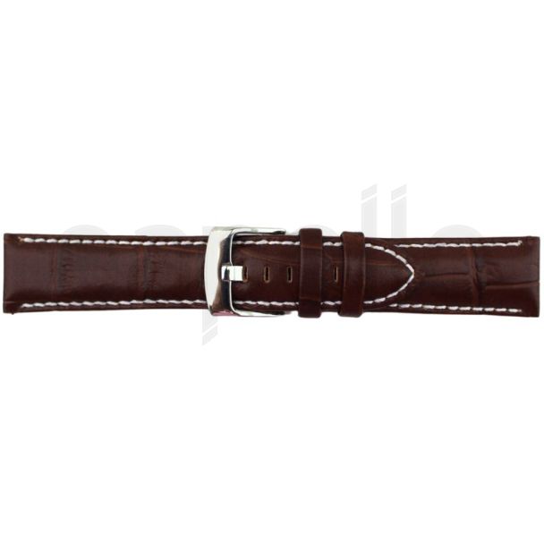 Brown Premium Matte Leather Alligator Grain Watch Straps with Contrast Stitch - 22mm