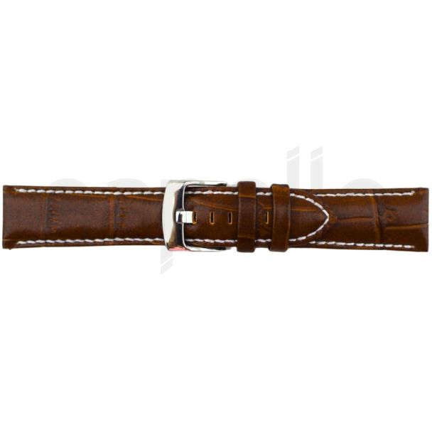 Brown Premium Matte Leather Alligator Grain Watch Straps with Contrast Stitch - 18mm