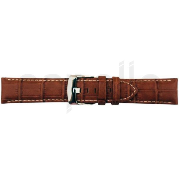 Tan Premium Matte Leather Alligator Grain Watch Straps with Contrast Stitch - 22mm
