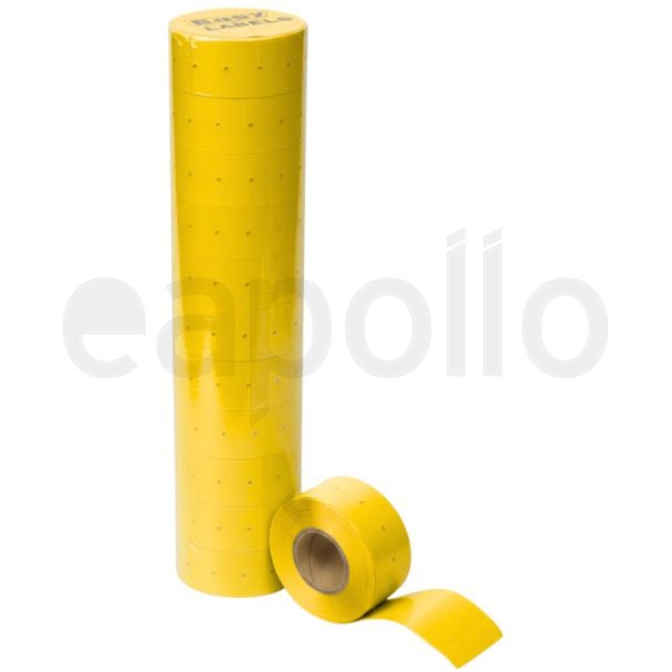 Price Gun Permanent Labels Punch Hole Design – Yellow (22x12mm, 1000 Labels per Roll)