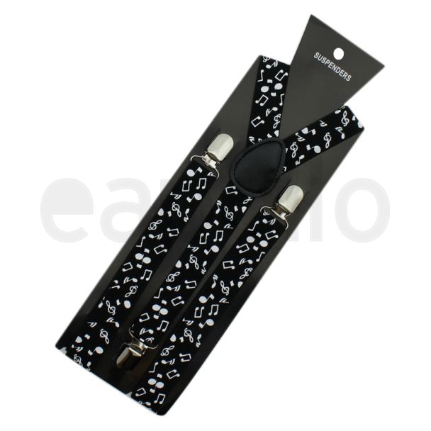 Printed Fashion Braces - Music Notes Print (Black & White)