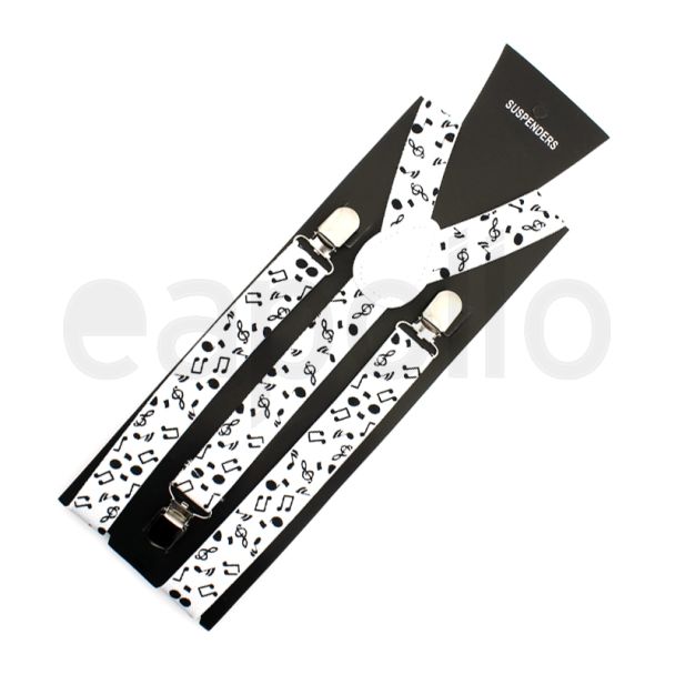 Printed Fashion Braces - Music Notes Print (White & Black)