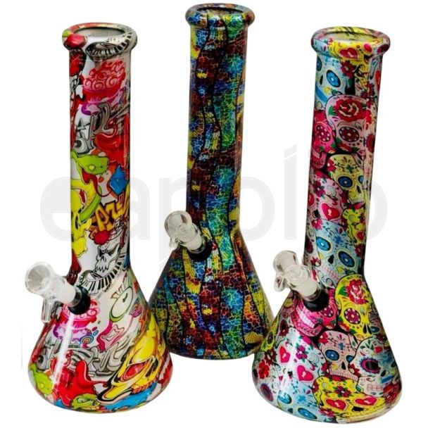 Printed Glass Waterpipe - Assorted Design & Colour (12.4inch)