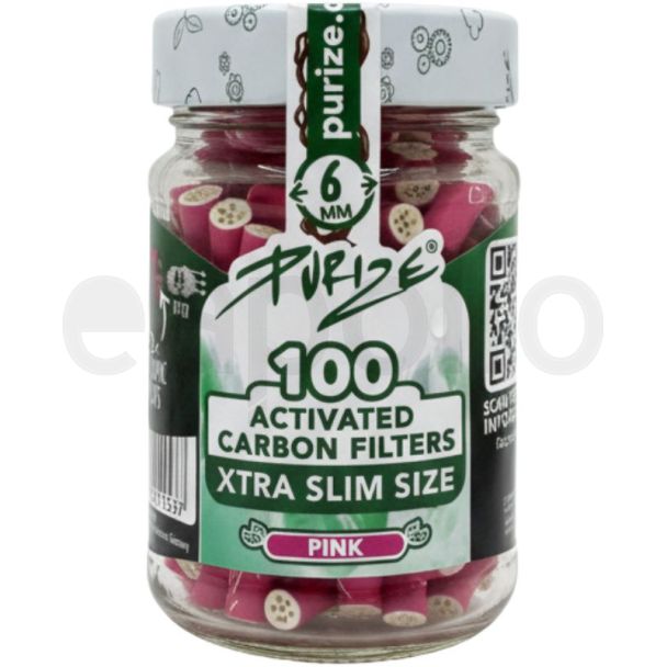 Purize Xtra Slim Filter Tips Jar - Pink (100pcs x 6mm)