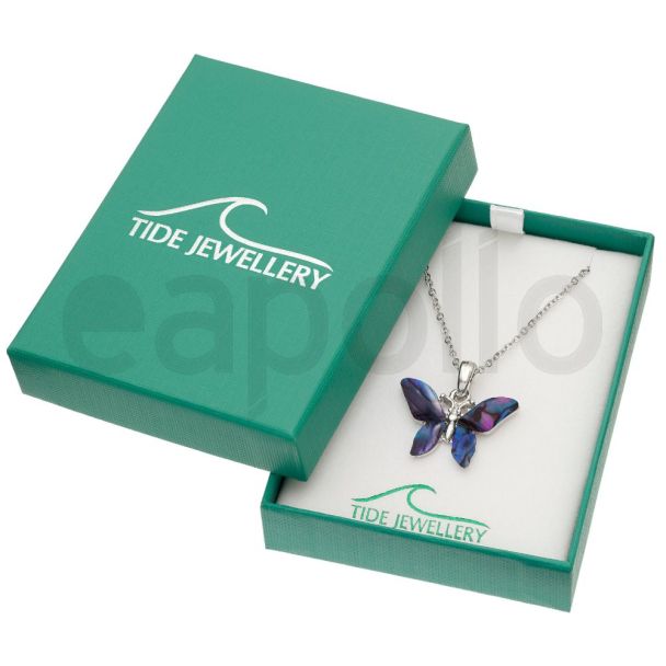 Purple Paua Shell Butterfly Pendant Necklace