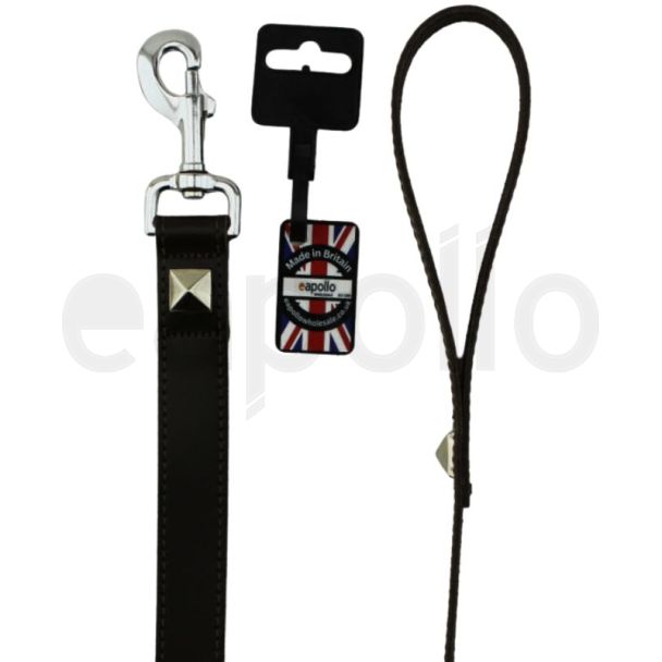 Pyramid Design Leather Lead - Black (20'')