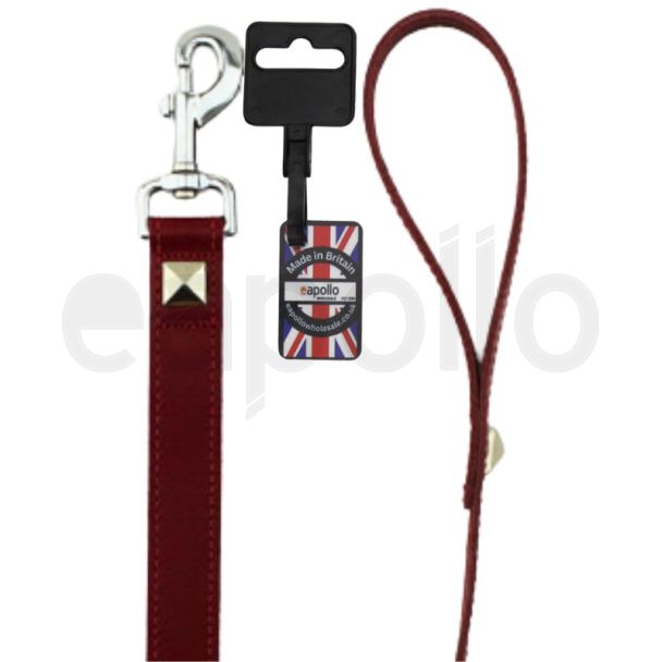 Pyramid Design Leather Lead - Red (40'')