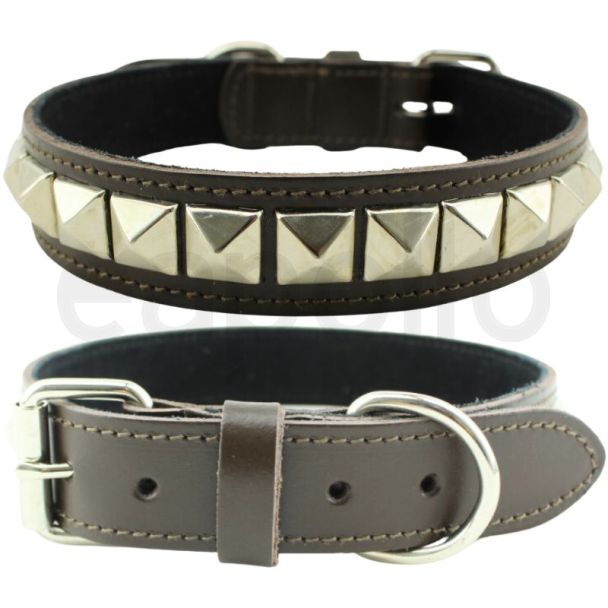 Pyramid Staffordshire Bull Terrier Leather Collar-Brown(22-25'')