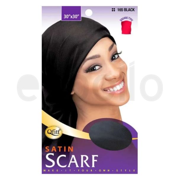 Qfitt Ladies Square Satin Scarf (30" x 30") - Black (165)