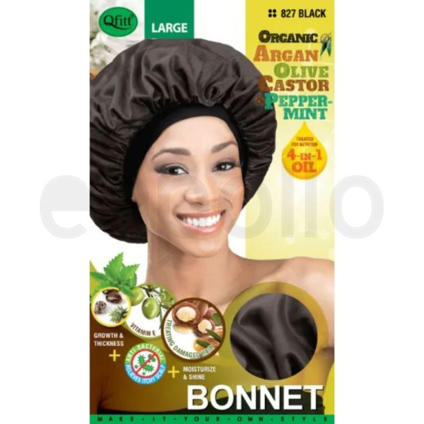 Qfitt Organic 4 In 1 Oil Bonnet  Large- Black (827)