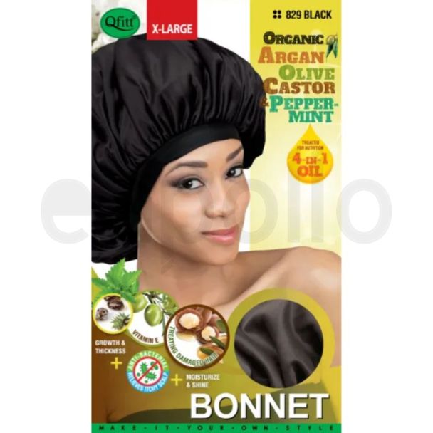 Qfitt Organic 4 In 1 Oil Bonnet  X-Large- Black (829)