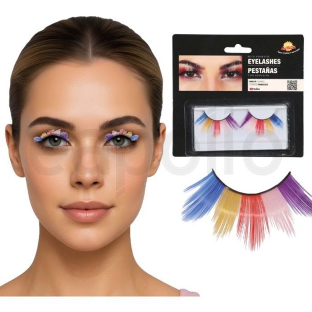 Rainbow Multicolour False Eyelashes - Blue, Yellow, Red, Pink & Purple