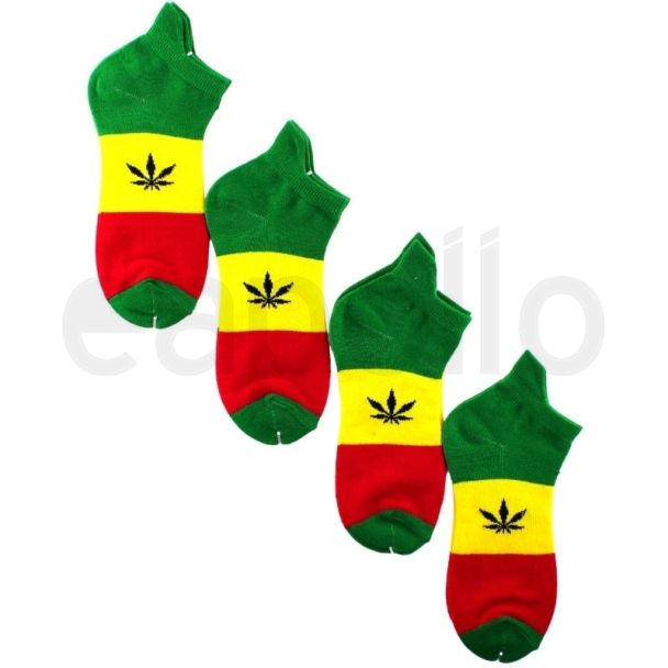 Leaf Print Trainer Socks - Rasta Colours