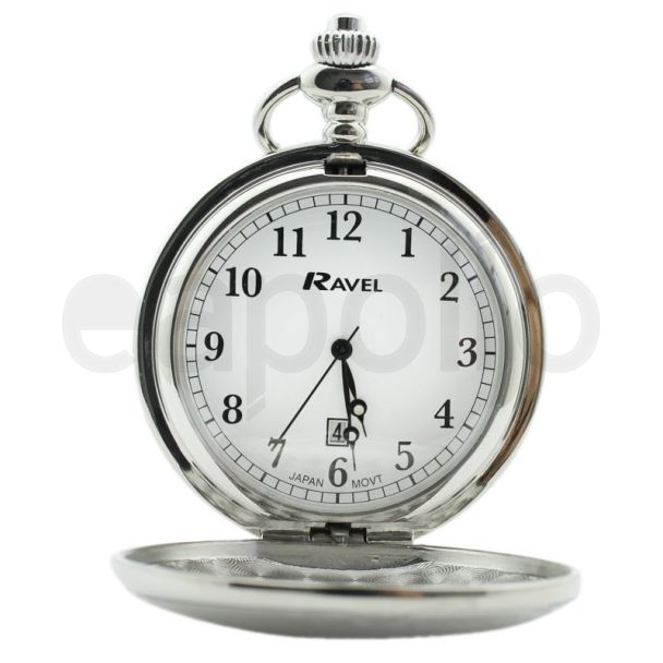 Ravel Design Polished Pocket Watch with Date Display - Silver