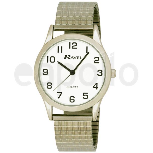Ravel Men's Retro Style Expander Bracelet Watch - Silver/White