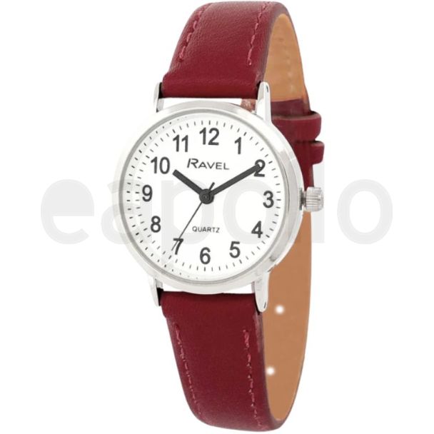 Ravel Ladies Classic Leather Strap Watch - Bold Red/Silver