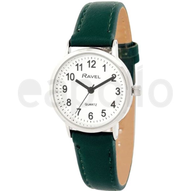 Ravel Ladies Classic Leather Strap Watch - Green/Silver
