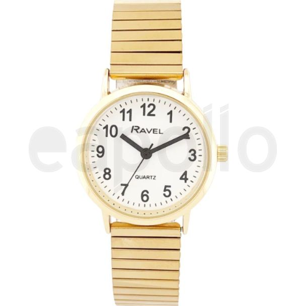 Ravel Ladies Classic Stainless Steel Expander Watch - Gold/White
