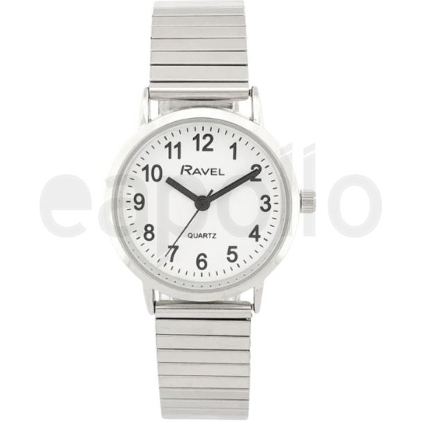 Ravel Ladies Classic Stainless Steel Expander Watch - Silver/White