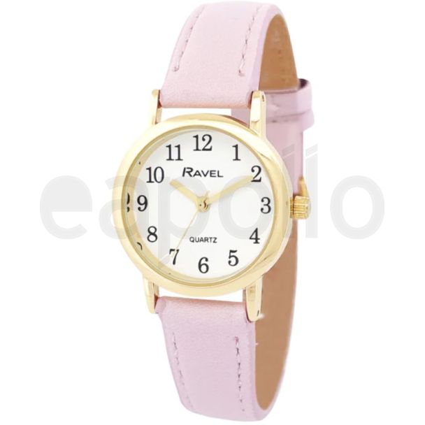 Ravel Ladies Faux Leather Strap Watch - Blush Pink/Gold