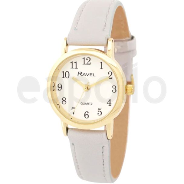 Ravel Ladies Faux Leather Strap Watch - Dove Gray/Gold