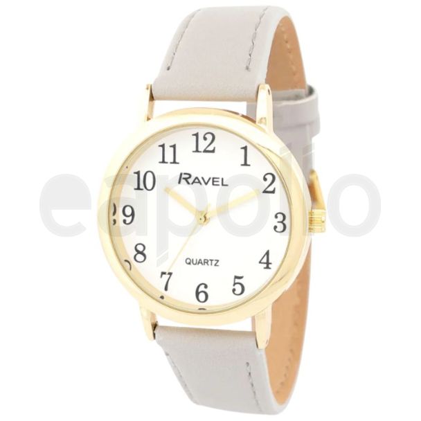 Ravel Ladies Faux Leather Strap Watch - Grey/Gold