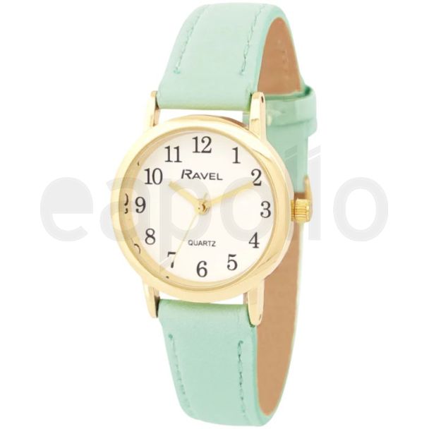 Ravel Ladies Faux Leather Strap Watch - Sage Green/Gold