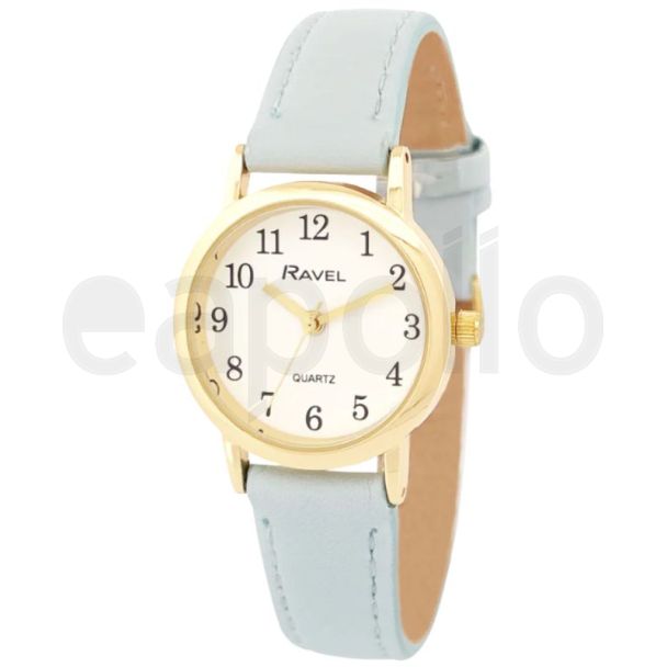 Ravel Ladies Faux Leather Strap Watch - Sky Blue/Gold