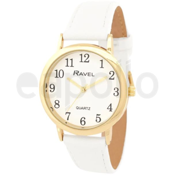 Ravel Ladies Faux Leather Strap Watch - White/Gold