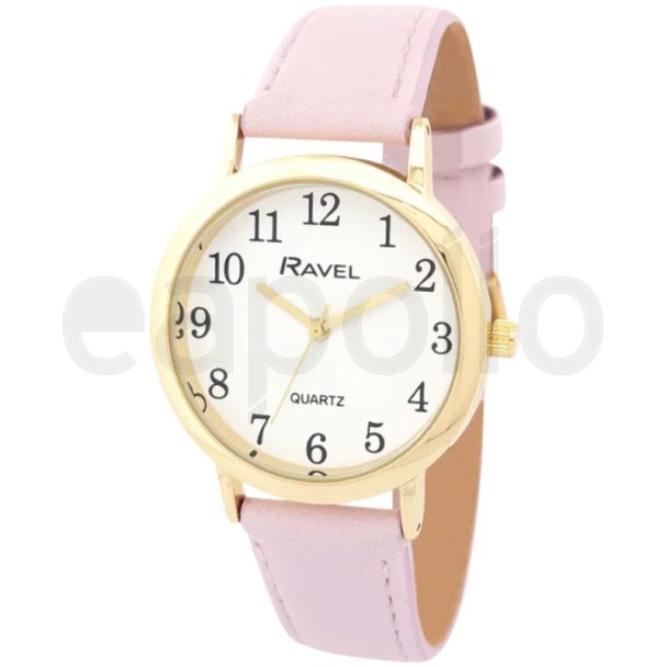 Ravel Ladies Medium Faux Leather Strap Watch - Blush Pink/Gold