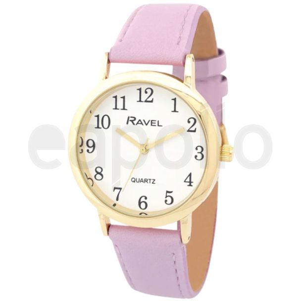 Ravel Ladies Medium Faux Leather Strap Watch - Pastel Purple/Gold