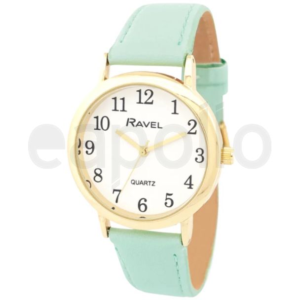 Ravel Ladies Medium Faux Leather Strap Watch - Sage Green/Gold