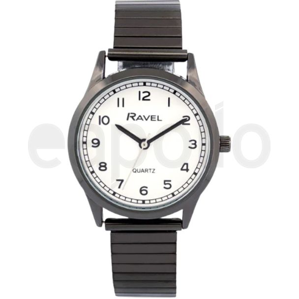 Ravel Ladies Minute Track on Stainless Steel Expander Watch - Black/White