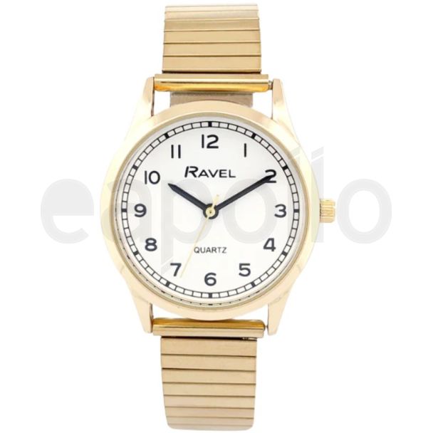 Ravel Ladies Minute Track on Stainless Steel Expander Watch - Gold/White