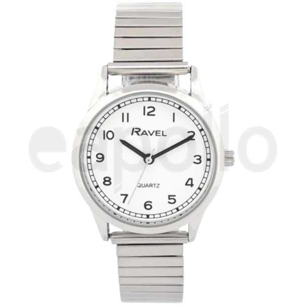 Ravel Ladies Minute Track on Stainless Steel Expander Watch - Silver/White