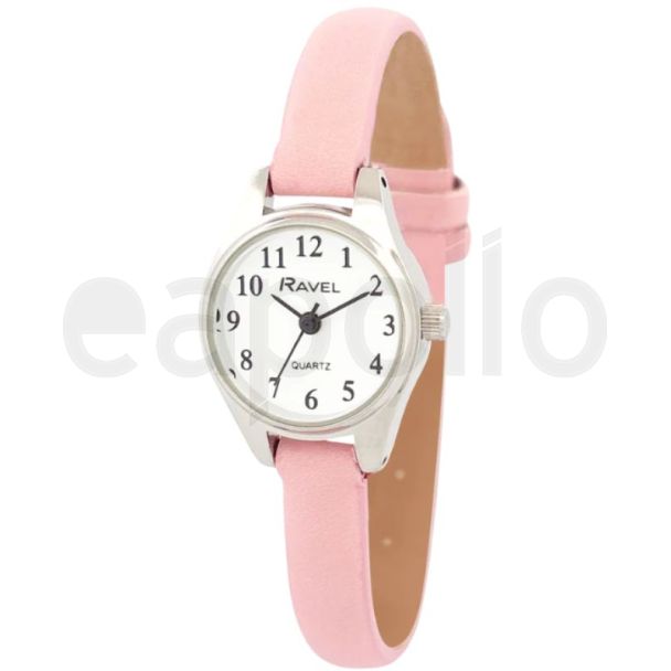 Ravel Ladies Petite Leather Strap Watch - Pink/Silver