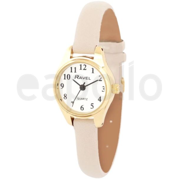 Ravel Ladies Petite Leather Strap Watch - Taupe/Gold