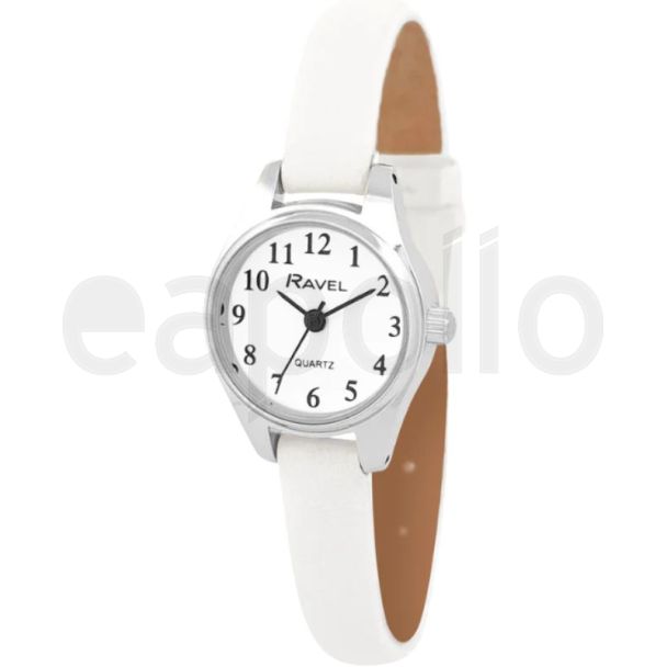 Ravel Ladies Petite Leather Strap Watch - White/Silver