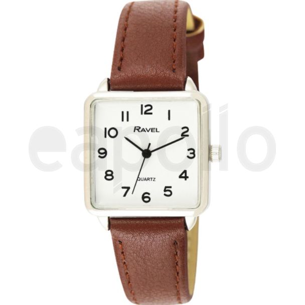 Ravel Ladies Square Leather Strap Watch - Tan