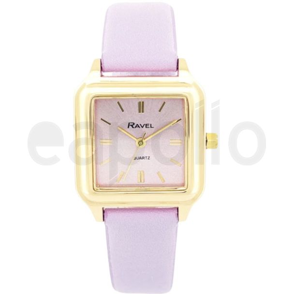 Ravel Ladies Square Leather Strap Watch - Purple/Gold