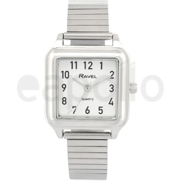 Ravel Ladies Square Stainless Steel Expander Watch - Silver/White