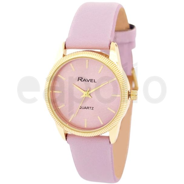Ravel Ladies Textured Case Leather Strap Watch - Pastel Purple/Gold
