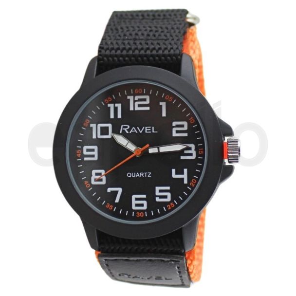 Ravel Men's Velcro Strap Watch  - Orange/Black 