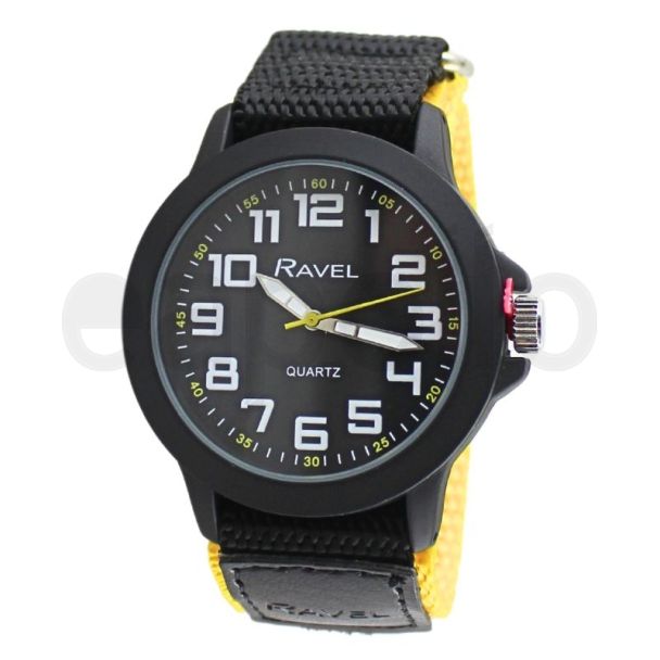 Ravel Men's Velcro Strap Watch  - Yellow/Black 